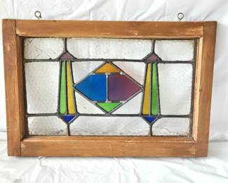 Stained Glass in an Old Wood Frame 22" x 15" Ready to Hang