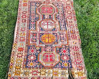 Lot #14 - Antique Handmade Tribal Area Rug with Geometric Designs - Damage Seen