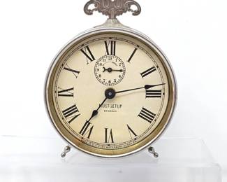 Lot #24 - Antique Early 1900s Waterbury "Must Get Up" Wind up Alarm Clock With Top Finial and Stabilizing Legs