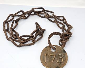 Antique Miner's Identification Tag on Chain - Industrial Memorabilia
