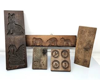Six Piece Antique Wood springerle or Cookie Molds for Kitchen Decor