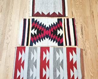 Set of Three Hand Woven Southwestern Smaller Decorative Rugs/Table Runners in Varying Sizes and Patterns