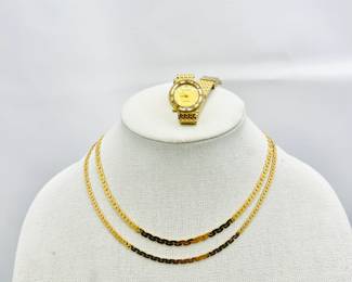Vintage McGregor Gold Tone Watch with Gold Plated Chain Necklaces