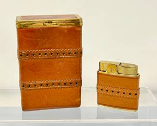 Vintage 1940s Princess Gardner Leather Matchbox/Cigarette Box and Lighter Set