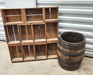 Old Wood Storage Organizer Plus Antique Barrel