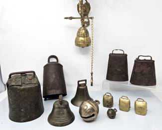 - Vintage and Antique Cast Iron and Brass Bells- Cow Bells, Sleigh Bells, Hanging Bells...