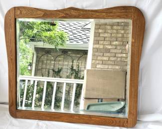 Beautiful Antique Beveled Mirror Framed in Antique Oak - Ready to Hang