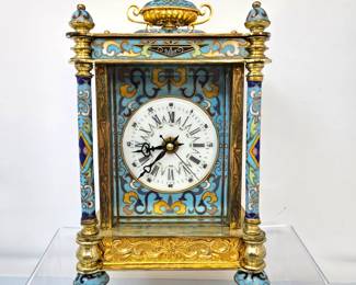 Modern Reproduction of a French-style Cloisonné Enamel Carriage or Mantel Clock - Very Heavy!