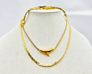 Monet Vintage Necklace paired with 18" Gold Plated Chain and Gold-Tone Braided Bracelet