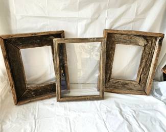 Lot of Three Old Barn Wood Rustic Picture Frames - One with Glass