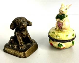 Cast iron puppy dog, Limoges trinket box