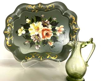 Tole tray, pitcher
