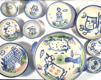 M A Hadley stoneware including large covered casserole