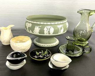 Wedgewood Jasper ware, Mid-Century art glass, etc