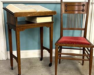 Book stand, antique chair