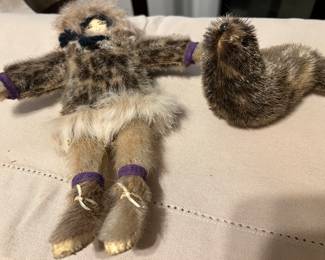Eskimo Inuit handmade seal fur doll and seal...good condition