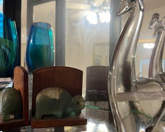Designer large vase (Buzz Blodgett))...Jadeite bookends...