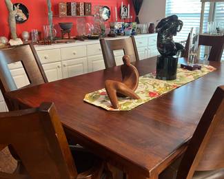 Dining Room Table/6 leather seat chairs....Italian glass (Morano) statute...wood carved statute....