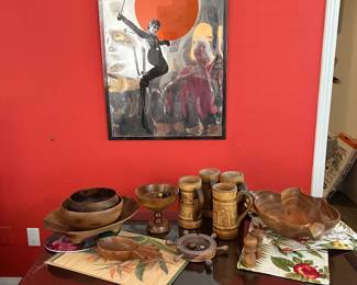 Collection of wood bowls....hawaiian mugs....