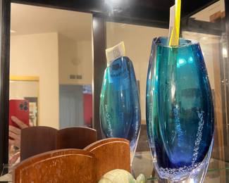 Sea Foam by Buzz Blodgett Large Vase...pair of Jadeite elephant bookends