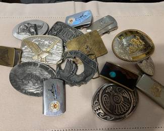 Collection of belt buckles (note the American Indian)Western, military, Alaskan....