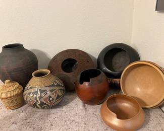 Lorraine Williams( Navajo), Pueblo Santa Clara Black, Garnet Pavatea (Hopi), Lorenzo Spencer (Navajo) pottery...etc