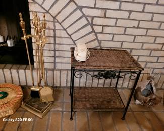Vintage Rattan and Wrought Iron Side Accent Table