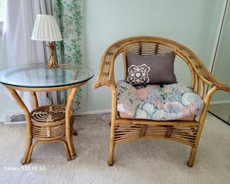 Vintage Seville Wicker Armchair and End Table with glass top
