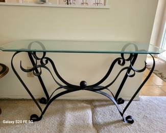 Wrought Iron Console Table with Glass Top