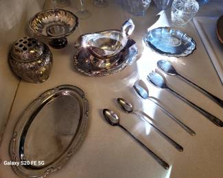Antique Sterling Silver Flatware / Silver-Plated serving treys and gravy boat
