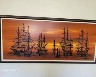 Vintage Framed Painting Titled "Gallions of the Sea" by Vanguard Studios