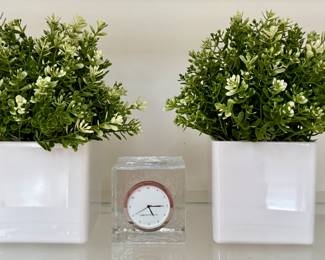 Faux Boxwood Arrangements & Simon Pearce Desk Clock
