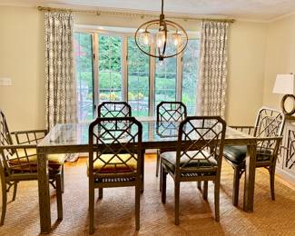 Fretwork Dining Table & 6 Chippendale Style Fretwork Chairs with Caned Seats