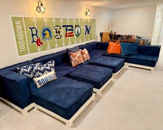 Pottery Barn Teen Sectional Sofa Upholstered in Blue Velvet - 10 pieces