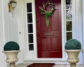 (2) Lightweight Planters with Faux Boxwood
