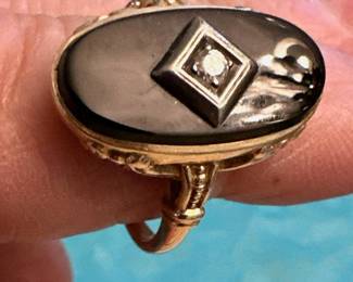 14K Onyx & Diamond Ring