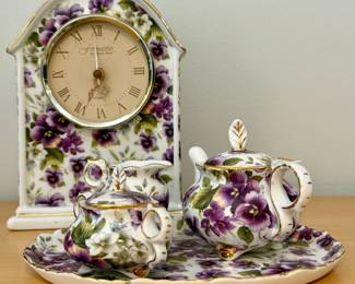 Violet Tea Set & Mantle Clock