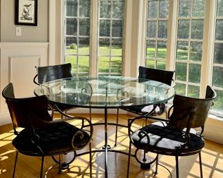 Iron & Glass Table & 4 Armchairs