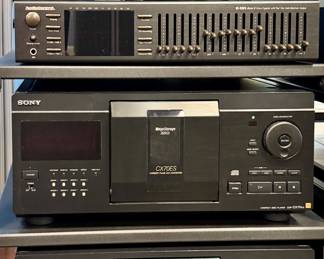 Denon Precision Audio Component (top), Audio Control Equalizer (2nd), Sony Disc Players (3rd & bottom)