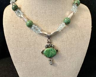 Sterling Silver & Green Stone Necklace