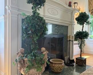 Faux Boxwood Arrangements in Cement Planter