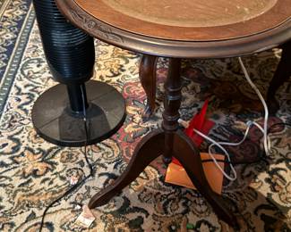 Vintage Round Side Table with Leather Insert