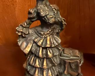 Bronze Victorian Lady Statue Sculpture Holding Bouquet of Flowers