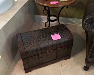 Copper top round table and chest