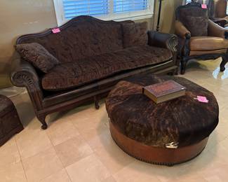 Camel back sofa and Cowhide ottoman