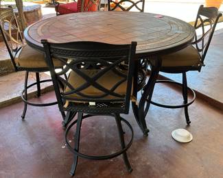 Stone and metal patio table with 4 chairs