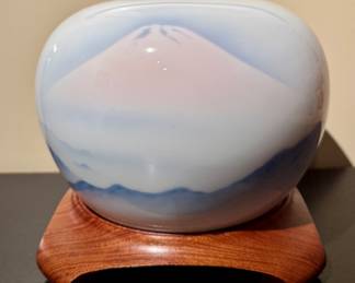 Fukagawa Porcelain Vase on Rosewood Stand