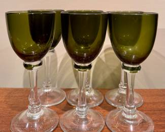 (6) Olive Art Glass Wine Glasses