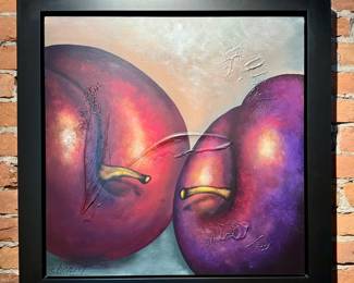 "Plums" Mixed Media on Panel, Signed Charest with COA