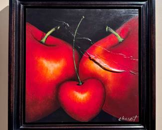 "Cherries" Oil on Board, Signed Charest